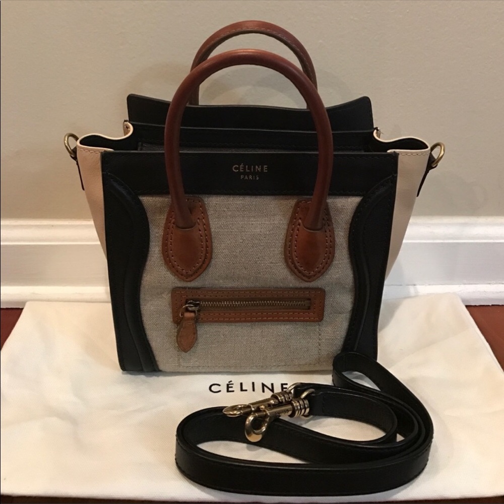 Authentic Celine Tricolor Linen Leather Nano